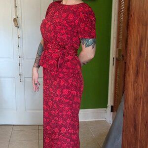Vintage red belted midi dress
